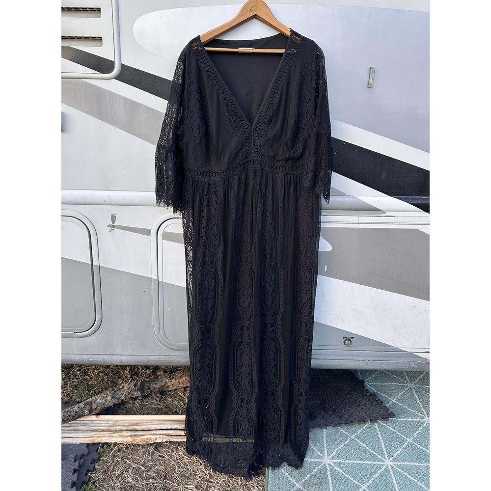 Black Whimsigoth Maxi Dress Size 24‎ 3X Lace Vampy Grunge Witchy Dark Elegance